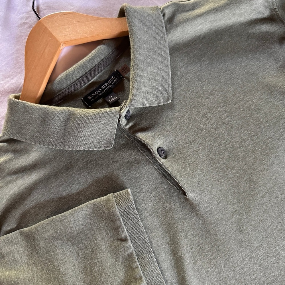 Banana Republic Luxury Touch Performance Polo Shirt Mens XL Green Heather Cotton